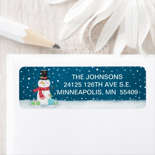 Schattige Snowman Kerstmis Adreslabel Etiket (Insitu)