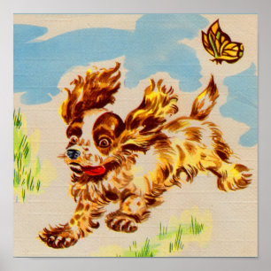 schattige spanielpupil op de vlucht poster