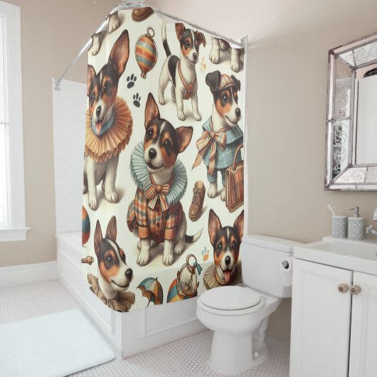 Schattige Speelgoed Fox Terrier Naadloos Douchegordijn (In situ)
