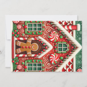 Schattige, speelse kerstman van gemberkoek & huis feestdagenkaart