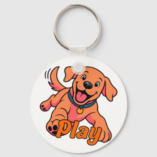 Schattige speelse puppy cartoonkunst met speeltypo sleutelhanger