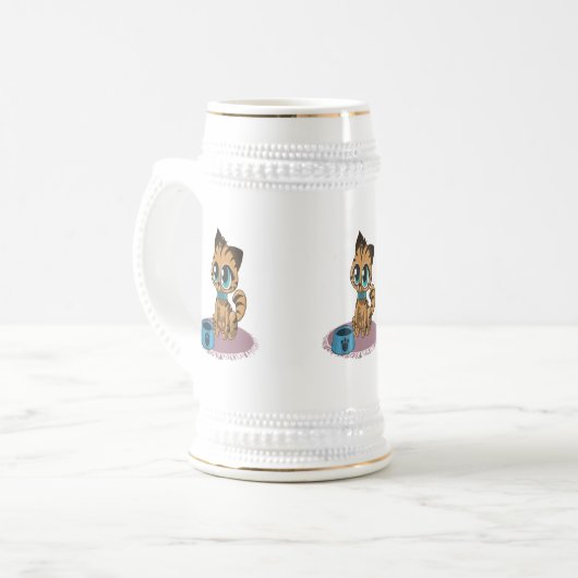 Schattige speelse, schattige kitten met kattenogen bierpul (Voorkant links)