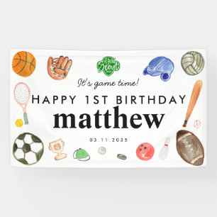 Schattige Spel Tijd Sport Balls Kids Verjaardag We Spandoek