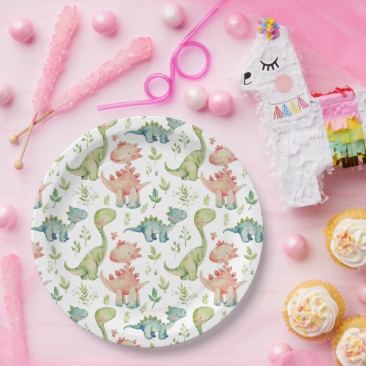 Schattige spelen dinosaurussen kinderen verjaardag papieren bordje (Feest)
