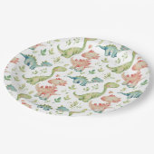 Schattige spelen dinosaurussen kinderen verjaardag papieren bordje (Gekanteld)