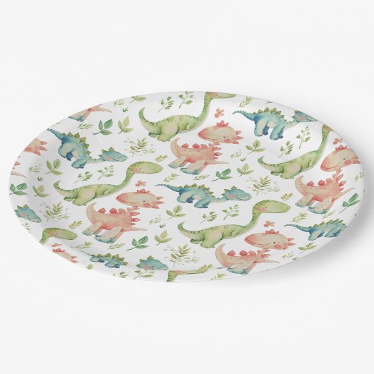 Schattige spelen dinosaurussen kinderen verjaardag papieren bordje (Gekanteld)