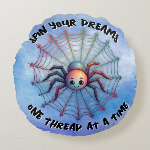 Schattige Spider Inspirerend Quote Monogram op bla Rond Kussen