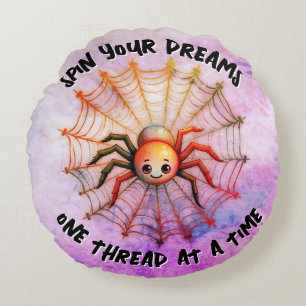 Schattige Spider Inspirerend Quote Monogram op roz Rond Kussen