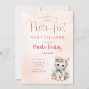 Schattige "Spint-effect" Kitten Baby shower Invita Kaart