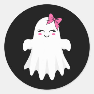 Schattige spook met boog boe boe halloween kostuum ronde sticker