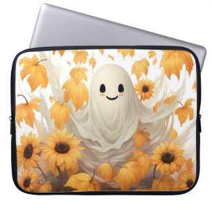 Schattige spook met zonnebloemen laptoptas laptop sleeve