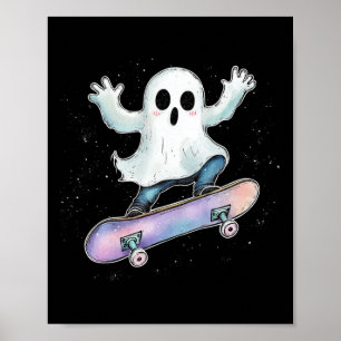 Schattige spook op skateboard grappig Halloween Sk Poster