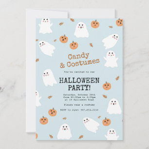 Schattige spook & pompoen blauw Halloween feest Kaart