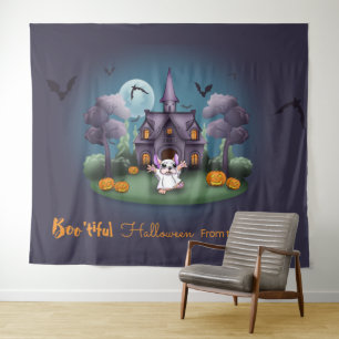 Schattige spook spookhuis achtergrond Halloween Wandkleed