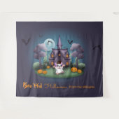 Schattige spook spookhuis achtergrond Halloween Wandkleed (Voorkant (horizontaal))