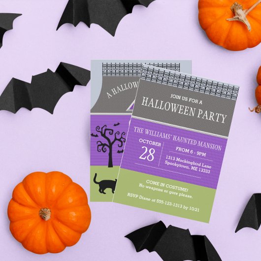 Schattige spookhuis Halloween uitnodiging klein