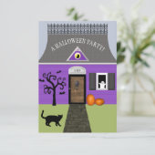 Schattige spookhuis Halloween uitnodiging klein (Staand voorkant)
