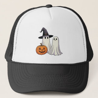 Schattige spookjes met heksenhoed & pompoen trucker pet