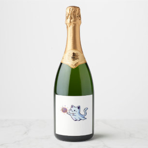 Schattige spookkat Griezelige Halloween kitten Mag Sparkling Wijnetiket
