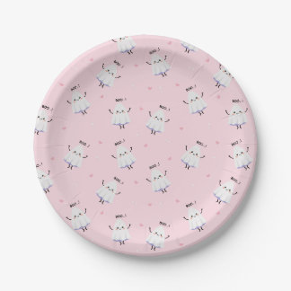 Schattige spookpatroon op roze achtergrond papieren bordje