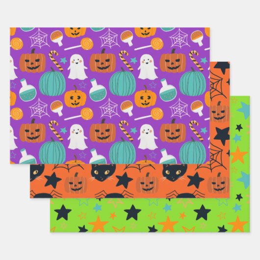 Schattige Spooky Fun Halloween Pattern voor kinder Inpakpapier Vel (Set)
