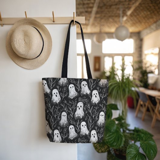 Schattige Spooky Ghost Halloween Pattern Draagtas