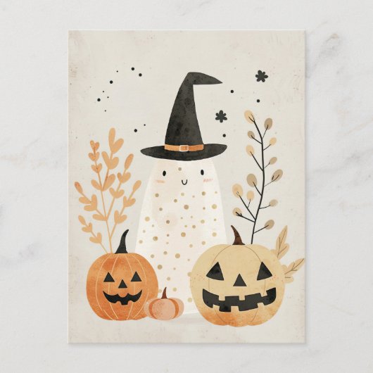 Schattige & Spooky Ghost met Jack-o'-Lanterns Hall Briefkaart (Voorkant)