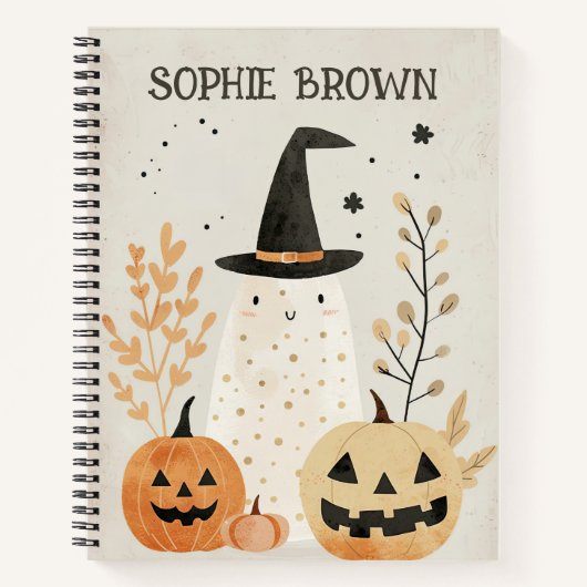 Schattige & Spooky Ghost met Jack-o'-Lanterns Hall Notitieboek (Voorkant)