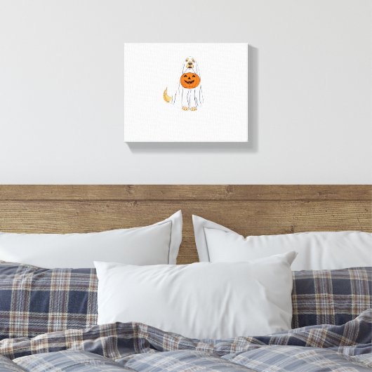 Schattige Spooky Golden Retriever Ghost Classic T- Canvas Afdruk (Insitu (Slaapkamer))