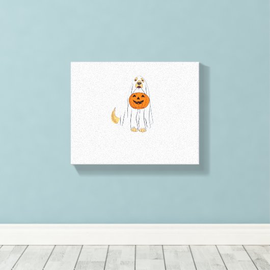 Schattige Spooky Golden Retriever Ghost Classic T- Canvas Afdruk (Insitu (Houten vloer))