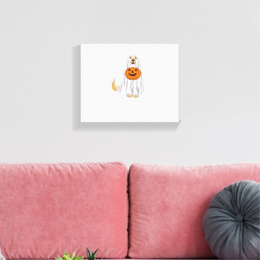 Schattige Spooky Golden Retriever Ghost Classic T- Canvas Afdruk (Insitu (Woonkamer))