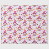 Schattige Spooky Halloween Pattern Met Heksenpompo Cadeaupapier (Vlak)