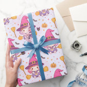 Schattige Spooky Halloween Pattern Met Heksenpompo Cadeaupapier