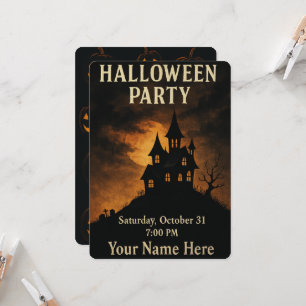 Schattige Spooky Haunted House - Halloween Uitnodi Kaart