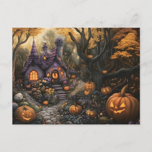 Schattige Spooky House en Halloween pompoen patch Briefkaart (Voorkant)