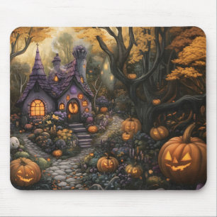 Schattige Spooky House en Halloween pompoen patch Muismat