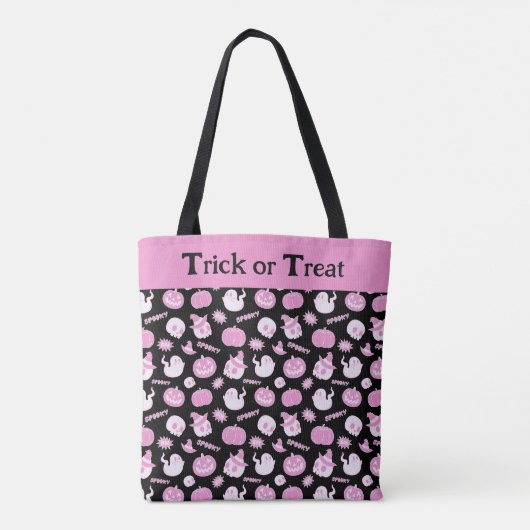Schattige Spooky Zwart en Roze Halloween Pattern Draagtas (Achterkant)