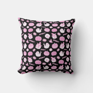 Schattige Spooky Zwart en Roze Halloween Pattern Kussen