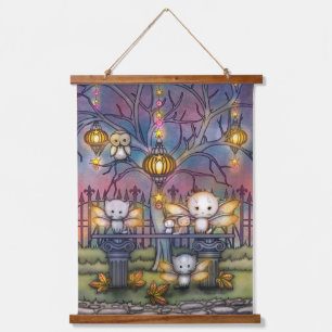 Schattige Sprekende Katten op een Herfstnacht Fant Hangend Wandkleed