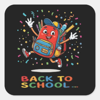 Schattige springende schoolrugzak Terug naar schoo Vierkante Sticker