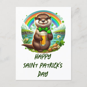Schattige St. Patricks Day Otter met bier Briefkaart