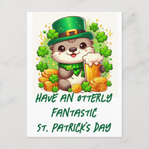 Schattige St. Patricks Day Otter met bier en goud Briefkaart