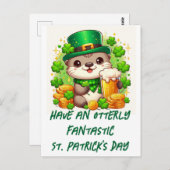Schattige St. Patricks Day Otter met bier en goud Briefkaart (Voorkant / Achterkant)