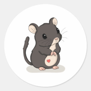 Schattige Staande Muis met Hart Kawaii Dierenstick Ronde Sticker