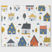 Schattige stadshuizen cadeaupapier (Vlak)