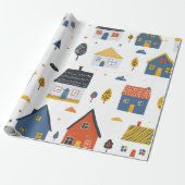 Schattige stadshuizen cadeaupapier (Uitgerold)
