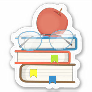 Schattige stapel boeken appel leraar school sticker
