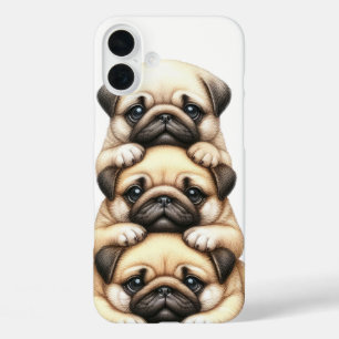 SCHATTIGE STAPEL PUPPYHONDEN iPhone 16 PLUS HOESJE