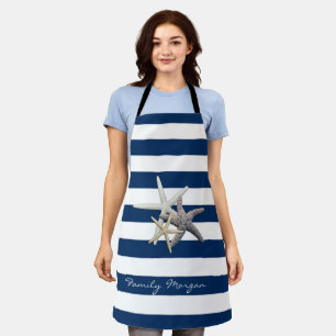 Schattige Starfish, marineblauw Stripes-gepersonal Schort