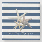 Schattige Starfish, marineblauw Stripes-gepersonal Stenen Onderzetter (Voorkant)